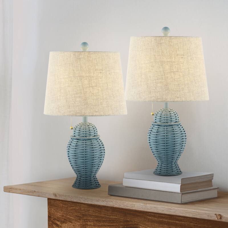 Hunter Wicker 20.5" Bohemian Rustic Iron LED Table Lamp, by JONATHAN Y