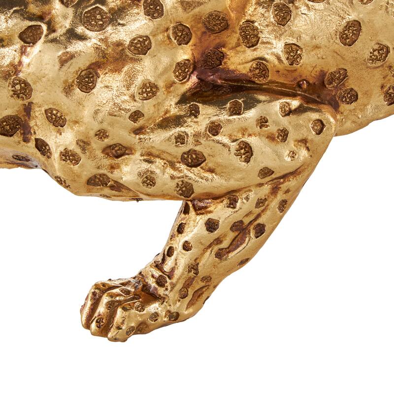 Gold Resin Leopard Sculpture with Textured Spots