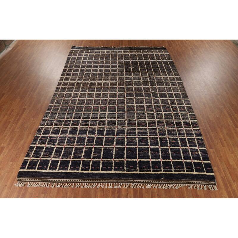Checkered Moroccan Oriental Large Area Rug Hand-Knotted Wool Carpet - 10'0" x 15'0"