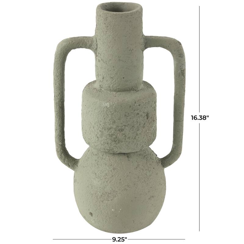 Light Gray Paper Mache Abstract Textured Vase with Squared Handles
