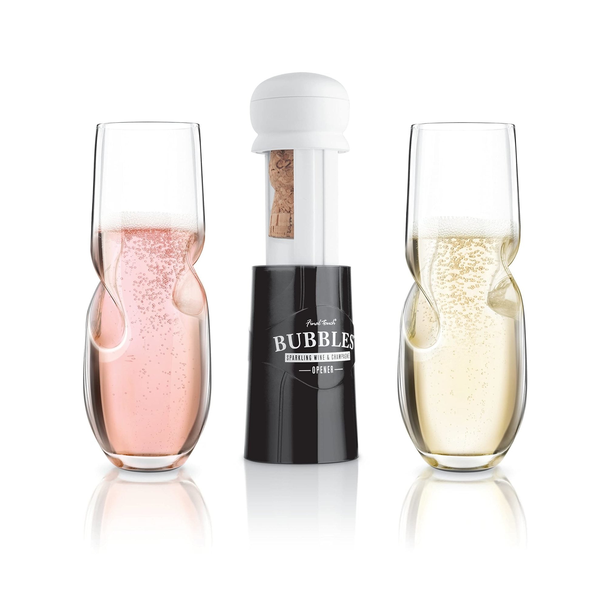 Final Touch Bubbles Champagne Glass Set with Opener - 10 oz