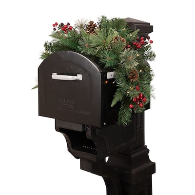 36" Pre-lit Decorated Pine Cone and Berries Artificial Christmas Mailbox Swag