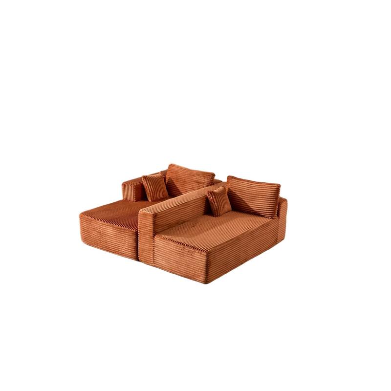Modular L Shaped Sectional Sofa with Chaise Lounge, Corduroy Upholstered Boneless Sleeper Sofa, Compression Sofa with Deep Seat