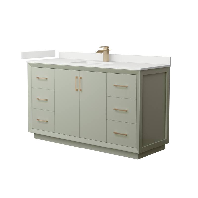 Wyndham Collection WCF414160S-QTZ-UNSMXX Strada 60" Free Standing - Light Green / White Quartz Top / Satin Bronze