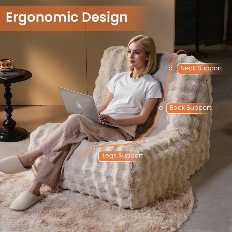 XIZZI Modern Plush Sectional Chaise Couch with Bean Bag Chair