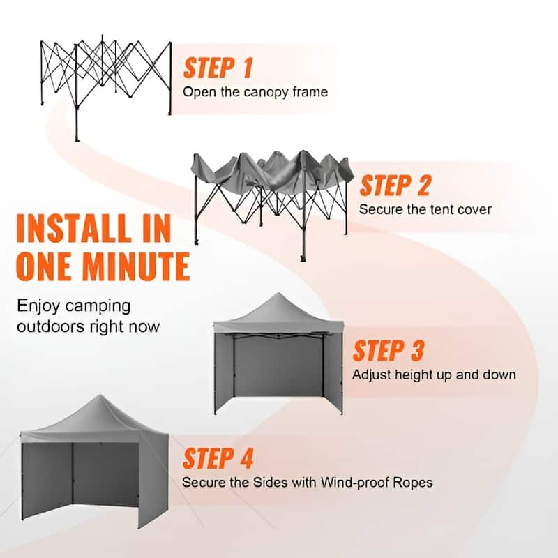 500D PU Coated Pop-Up Canopy Tent with Sidewalls and Carry Bag - 120” L x 120” W x 126” H