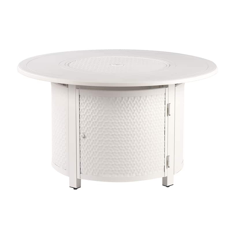 Round 44 in. x 44 in. Aluminum Propane Fire Pit Table with Glass Beads, Two Covers, Lid, 55,000 BTUs - N/A