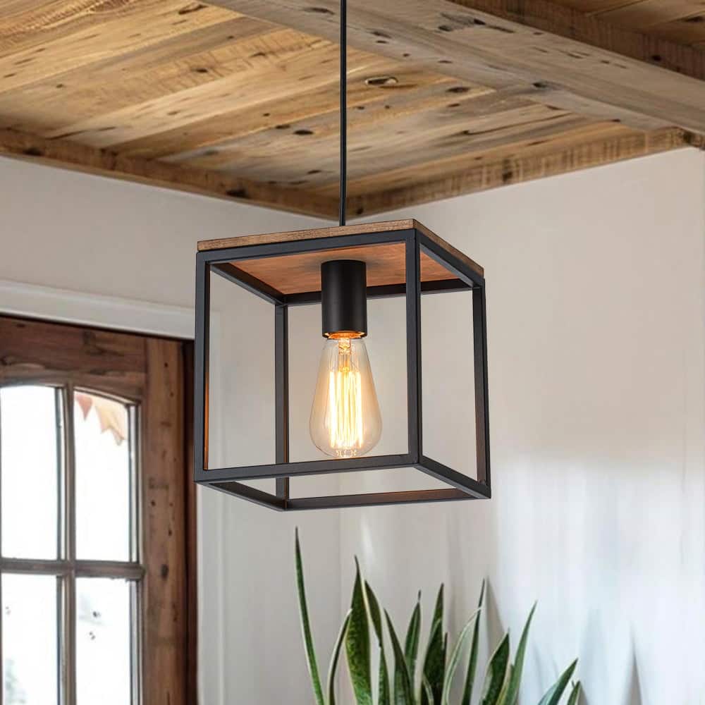 Industrial Rustic 1-Light Square Open Box Pendant Light Farmhouse