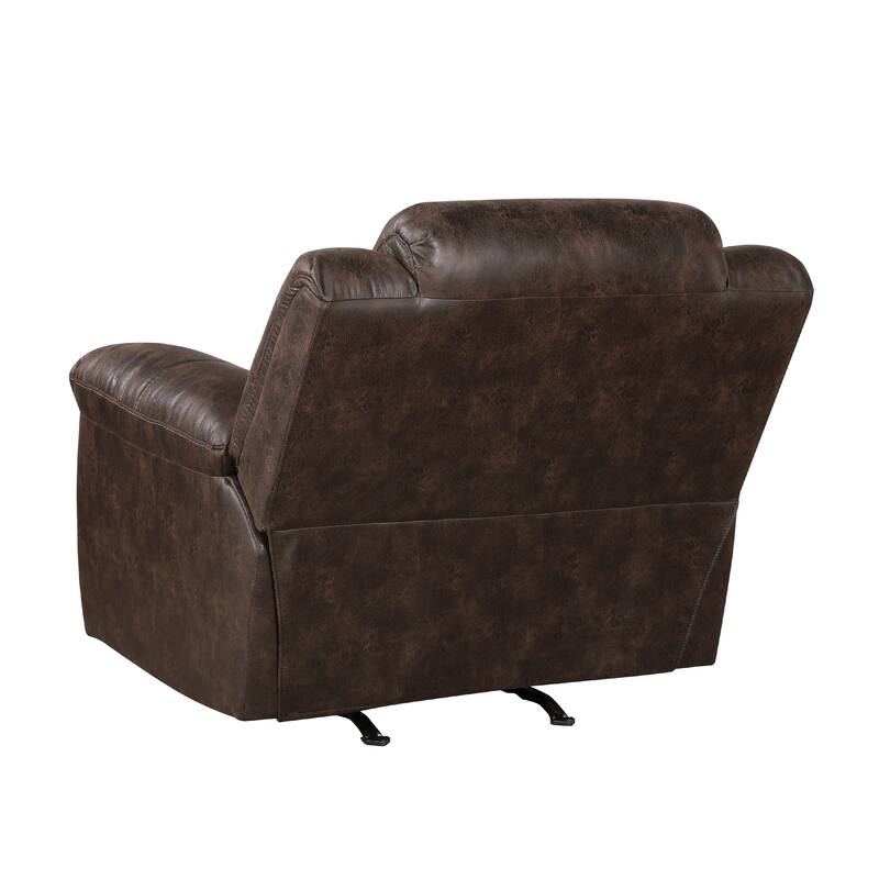 Henry Manual Rocker Recliner Chair, Pillow Tuft Dark Brown Microfiber