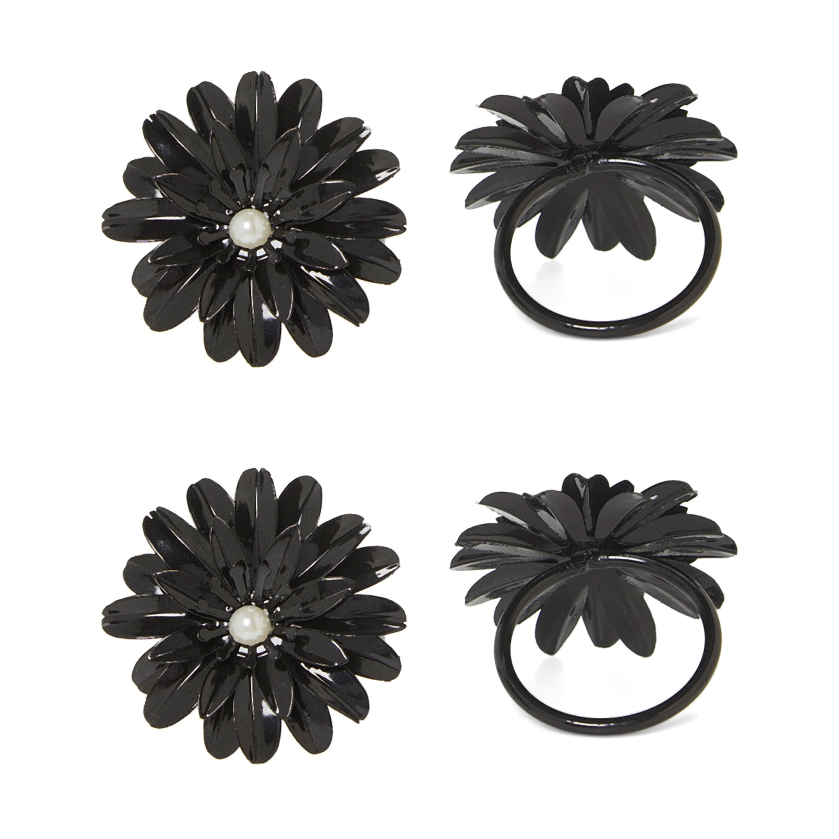 Flower Napkin Rings Set of 12 (Black Pearl)