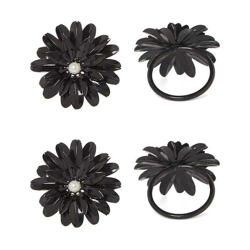 Flower Napkin Rings Set of 12 (Black Pearl)