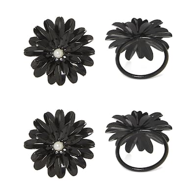 Flower Napkin Rings Set of 12 (Black Pearl)