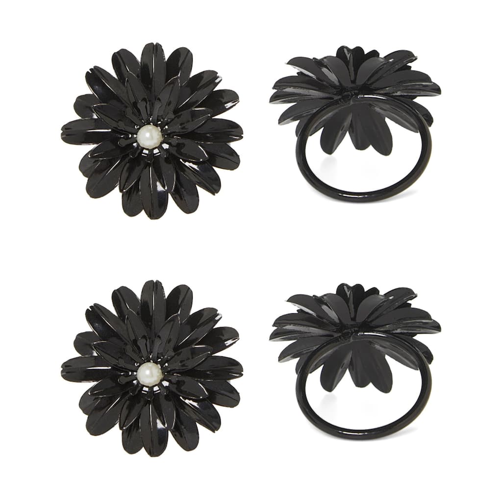 Flower Napkin Rings Set of 12 (Black Pearl)