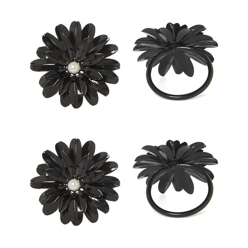 Flower Napkin Rings Set of 12 (Black Pearl) Bed Bath & Beyond 31273119