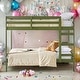 preview thumbnail 8 of 12, Transitional Style Modern Simple Solid Wood Twin Over Twin Bunk Bed, Green