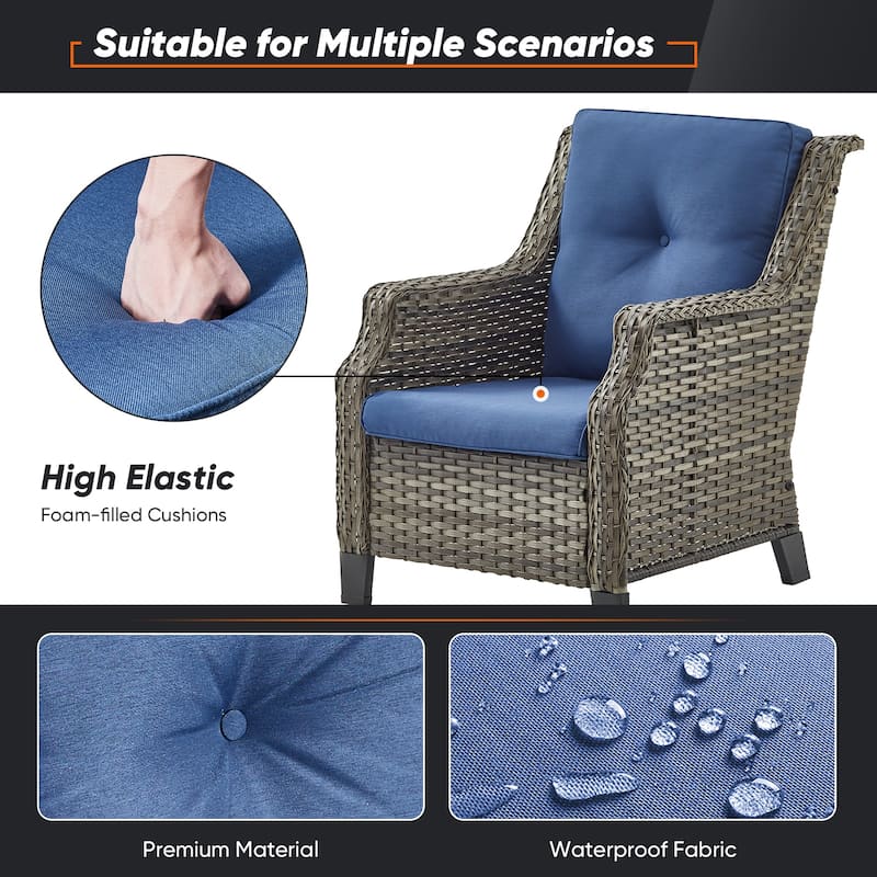 PE Wicker Rattan Chairs Sofa Sets with Chairs - Grey