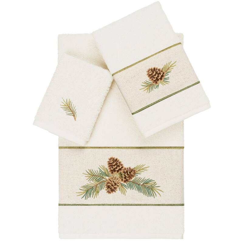 Authentic Hotel and Spa 100% Turkish Cotton Pierre 3PC Embellished Towel Set - Cream