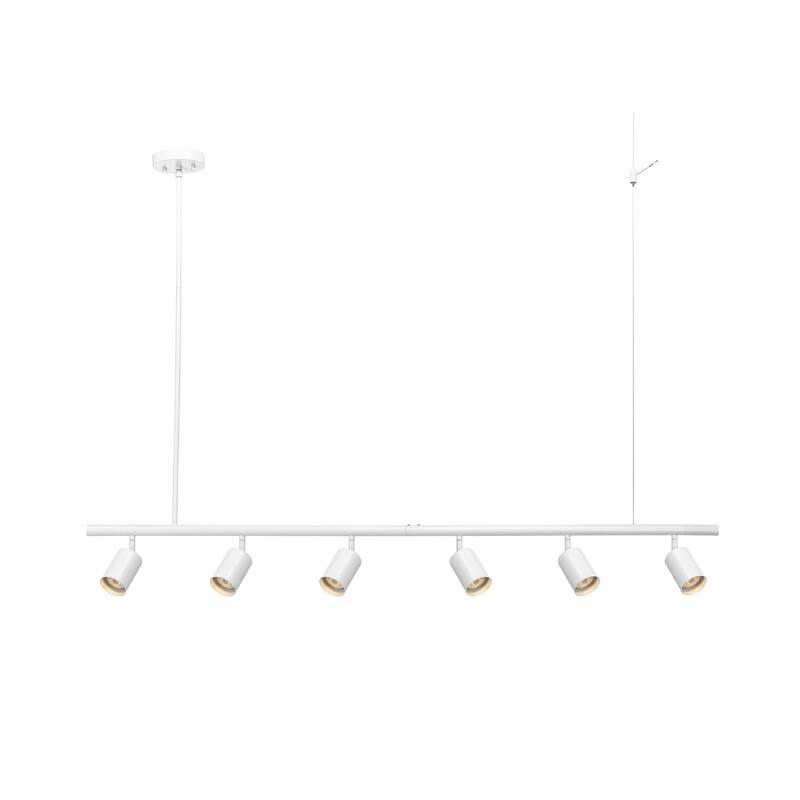 55" 6-Light Adjustable Height Track Lighting, Matte White, Pivoting Track Heads - 4.75"