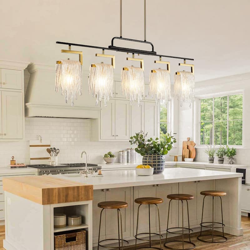 42.9" 5-Light Handcraft Glass Chandelier, Rotatable Metal Pendant Lighting Fixture for Dining Room - N/A