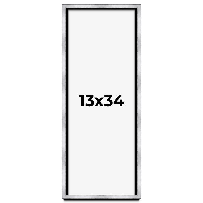 13x34 Shadow Box Frame Silver | 1.375 Inches Deep Real Wood