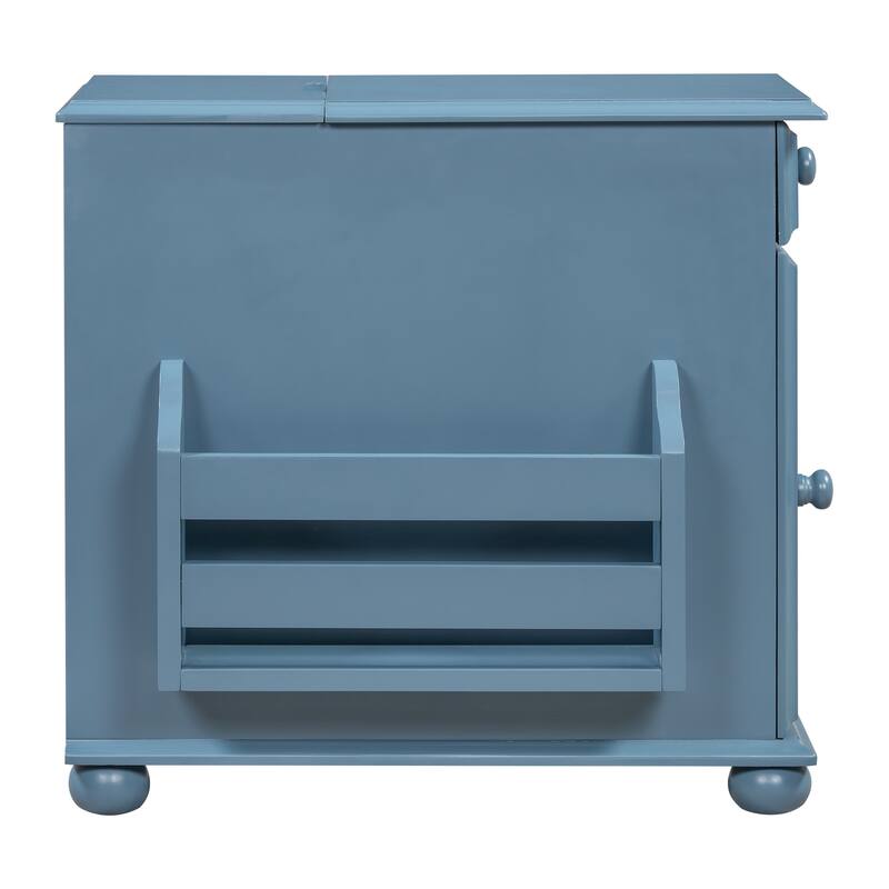 Vintage End Table Flip Top Side Table with USB Ports, One Multifunctional Drawer with cup holders, Sofa Couch Table w/ Bookshelf