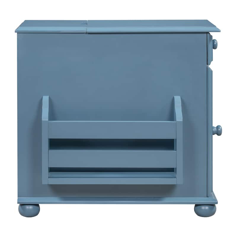 Vintage Side Table with USB Ports Flip Top and Storage Drawer - 22.8" H x 24.4" W x 12.6" D
