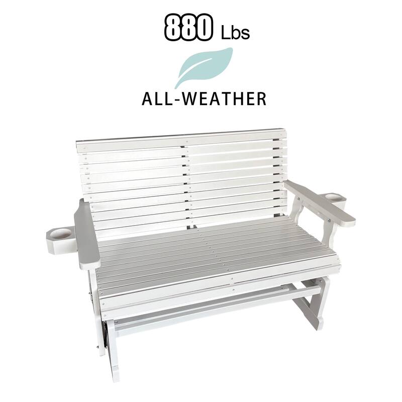 Patio Glider with Cup Holders, High Roll Back and Deep Contoured Seat, Heavy Duty 800 LB