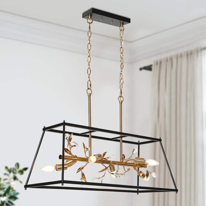 Mid-Century Modern 6-Light Crystal Chandelier Kitchen Island Lights - L 31.5" x W 11.8" x H 20.5"