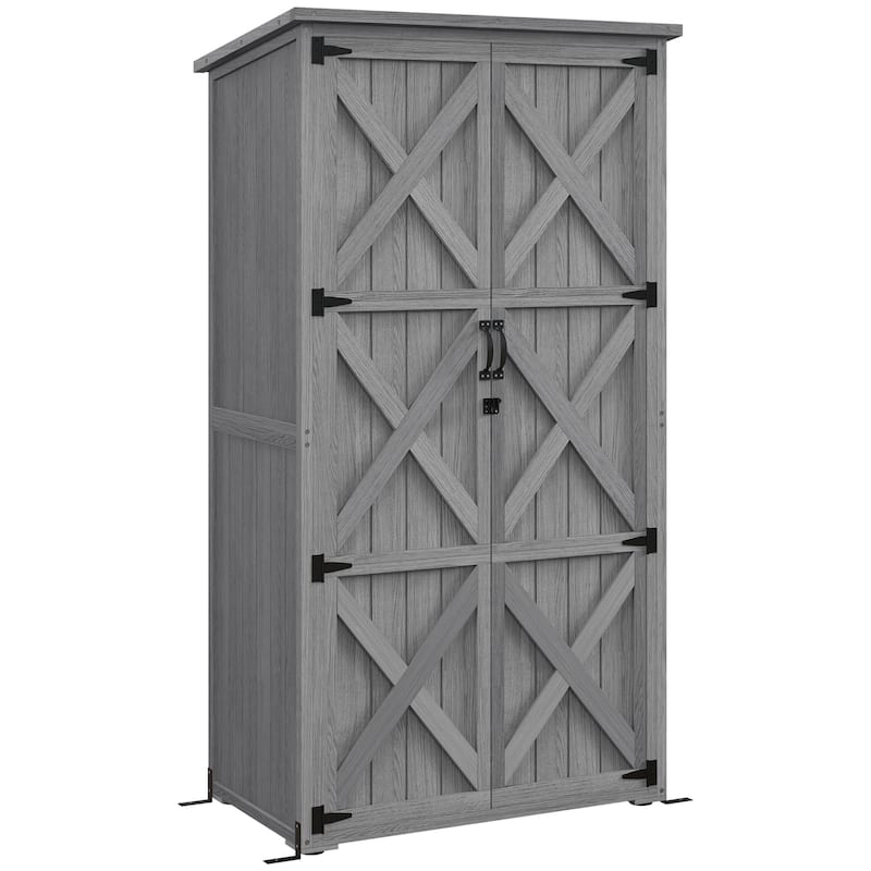 Outsunny Wooden Garden Shed, Outdoor Storage Cabinet with Waterproof Asphalt Roof, Narrow Tool Shed with Shelves