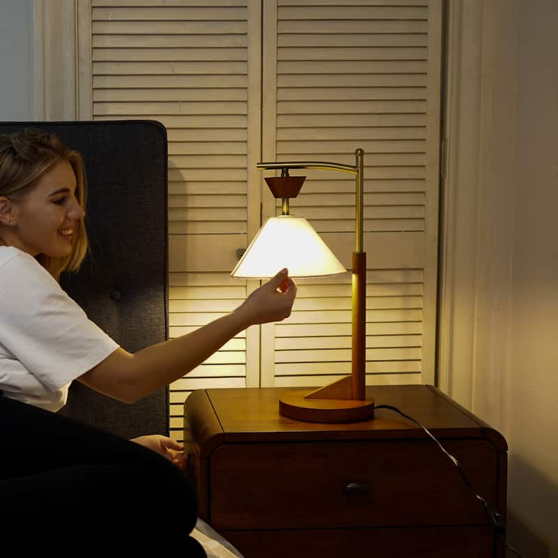 Lorient Wood and Linen Table Lamp with Brushed Gold Accents