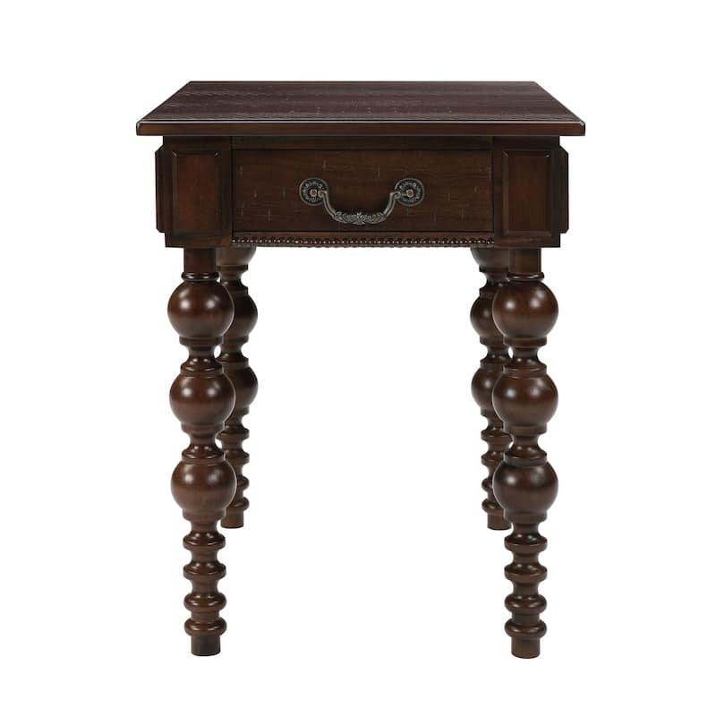 Solid Wood End Table with Drawer, Easy Assembly Vintage Narrow Sofa Side Table for Living Room