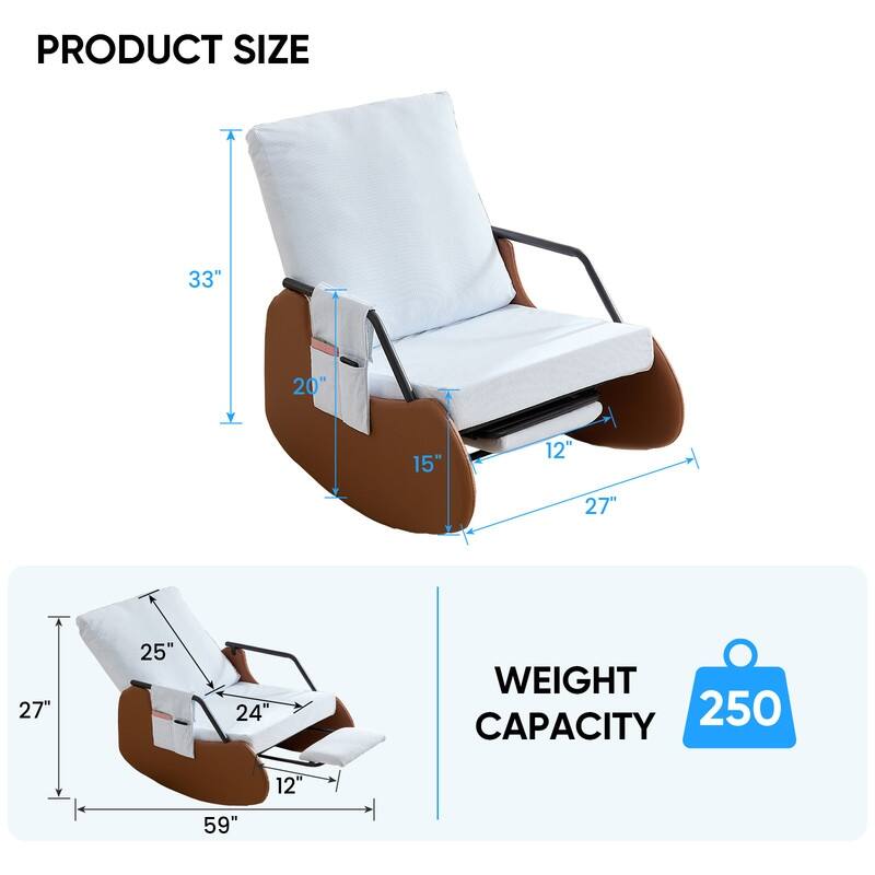 Mixoy Corduroy Upholstered Rocking Chair with Wooden Legs Wrapped in Leather,Adjustable Footrest