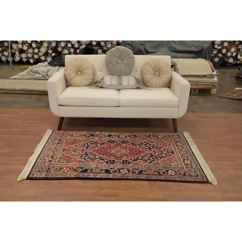 Hand Knotted Oriental 100% Wool Carpet Traditional Medallion Navy Blue & Blues Zanjan Area Rug - 5' 2'' X 3' 4''