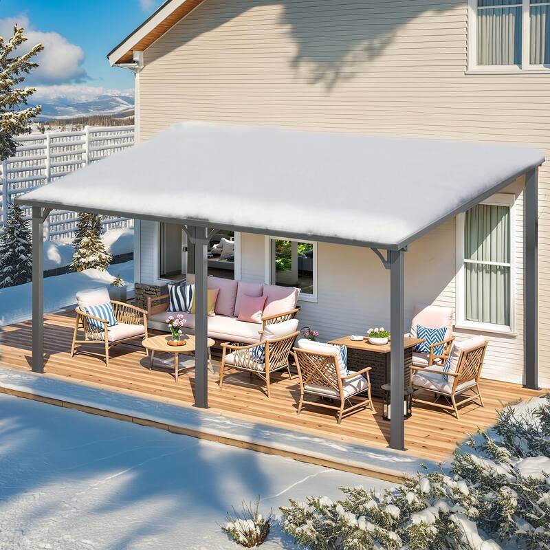 AECOJOY Hardtop Gazebo Outdoor Metal Lean to Pergola Galvanized Steel Roof