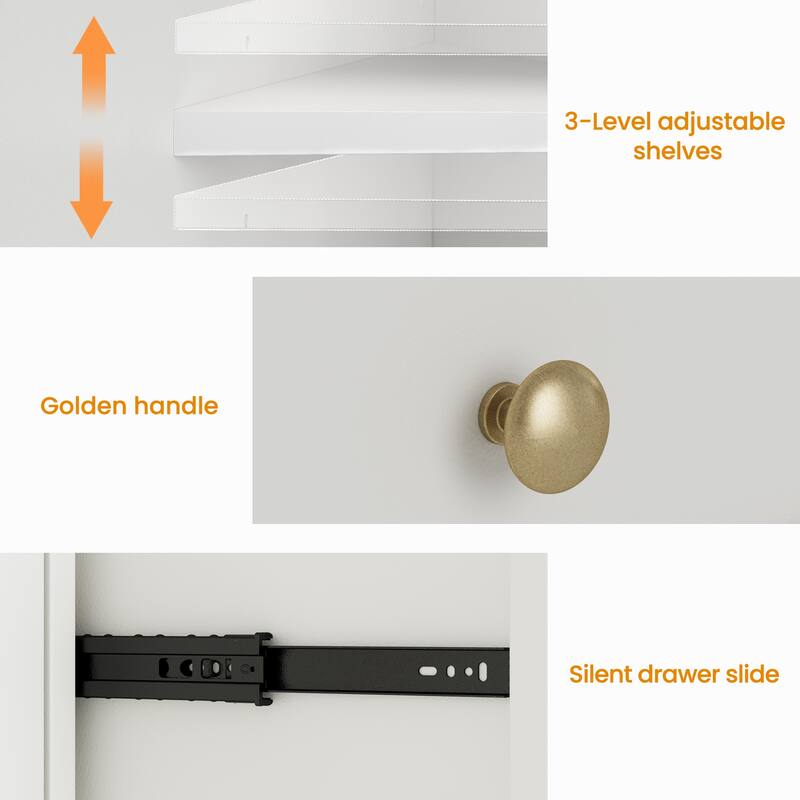 Wide Sideboard Buffet with 2 Drawers & 4 Doors