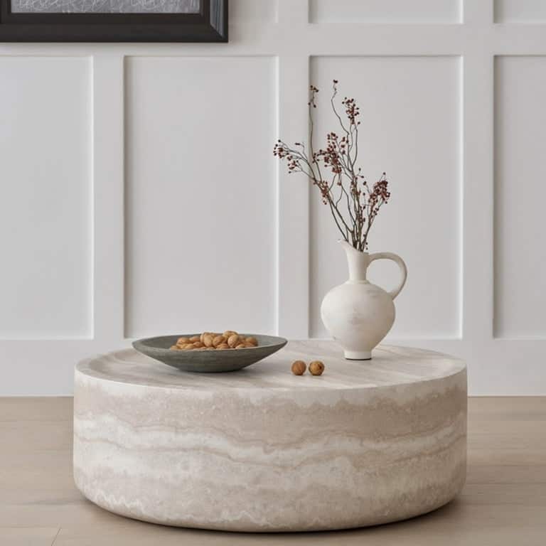 Modern Coffee Table Minimalist Coffee Table Stylish Coffee Table with Faux Travertine Texture, for Living Room