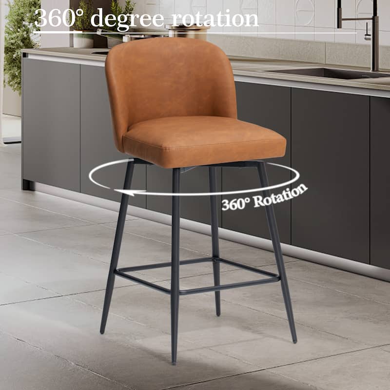 26.77" Counter Height Swivel Bar Stools with Backs and Metal Legs