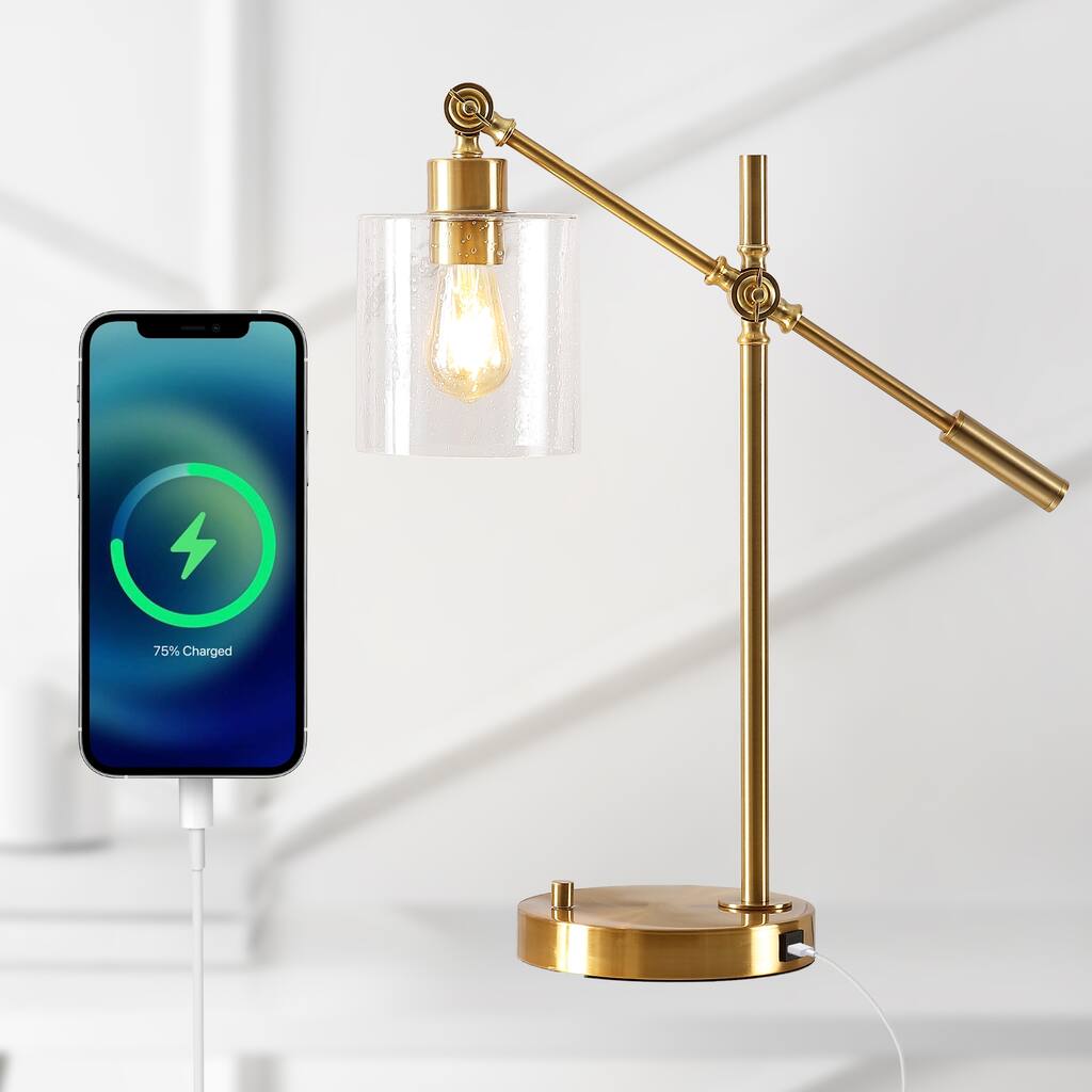Kathryn 23" Adjustable Head USB Charging LED Lamp, Gold by JONATHAN Y - 1 Bulb