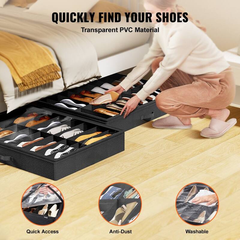 Under Bed Shoe Storage Organizer Set of 2 with 32 Compartments - 31.5 x 23.6 x 5.9 in
