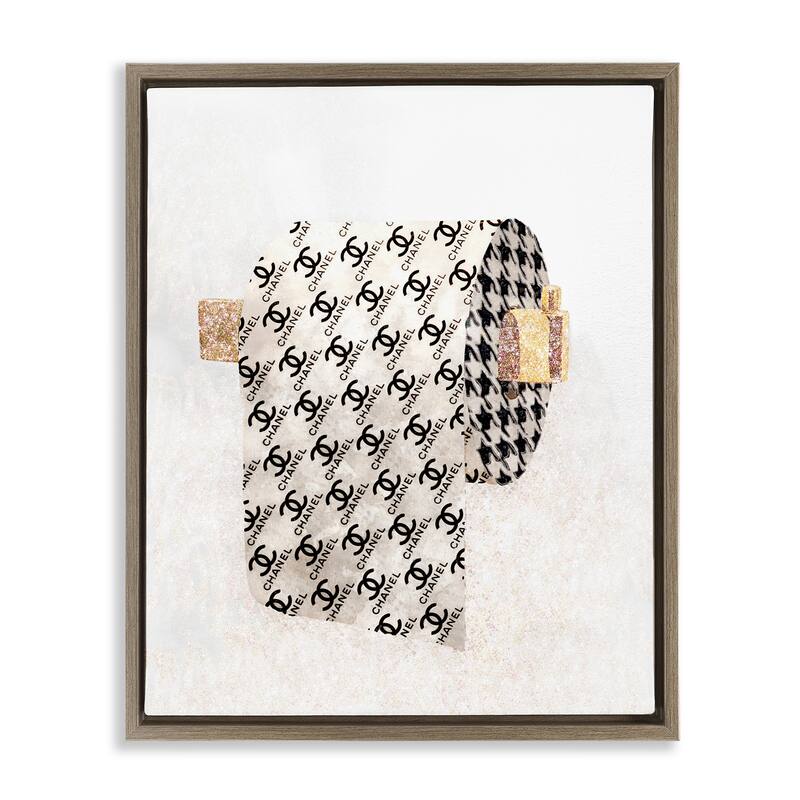 Stupell Fashion Glam Toilet Paper Designer Detailing Floater Frame - Off-White - 25 x 31 - Brown