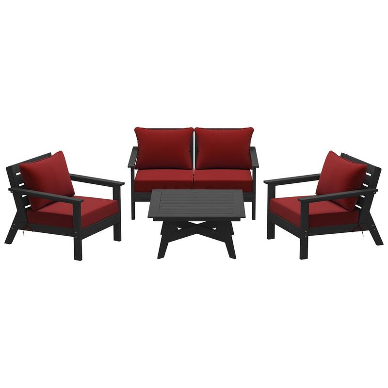 Birchwood All Weather HDPE Outdoor Patio Black Deep Seating Conversation Set (5-Piece Set)