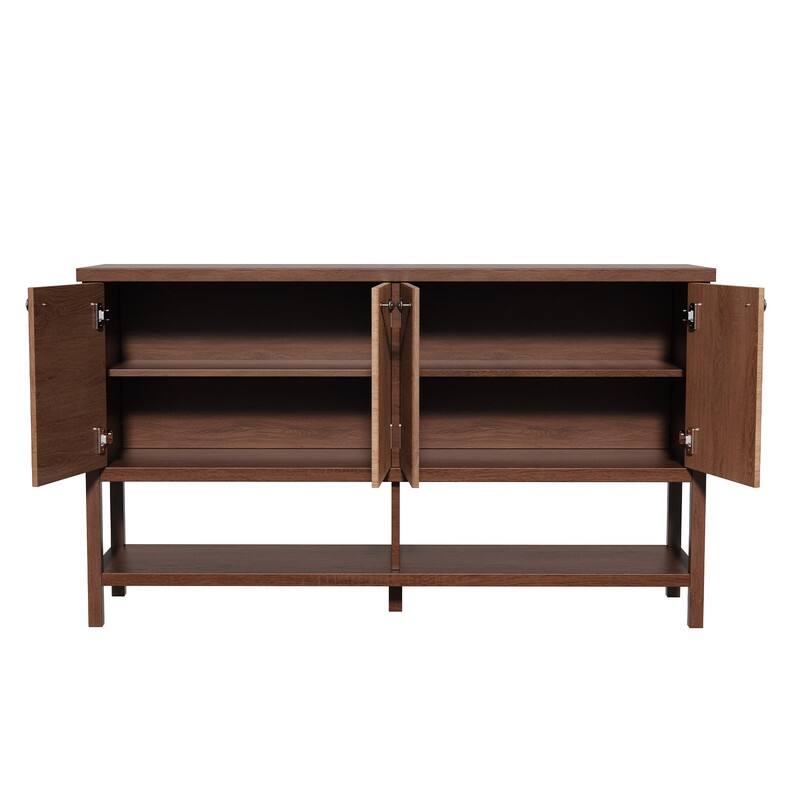 59" Sideboard Buffet Cabinet – Fluted 4-Door Storage, Farmhouse Accent Sideboard Large Console Table for Kitchen or Hallway