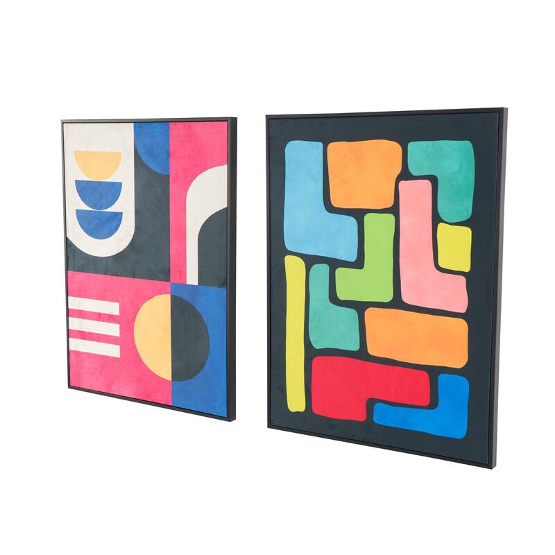 Canvas Geometric Framed Wall Art with Black Frame - Set of 2 Multi Colored - Roche River Decor