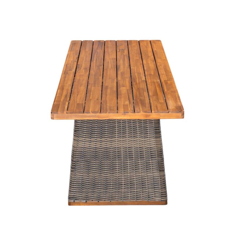 Outdoor Acacia Wood Dining Table Set with 1 Table and 1 Bench