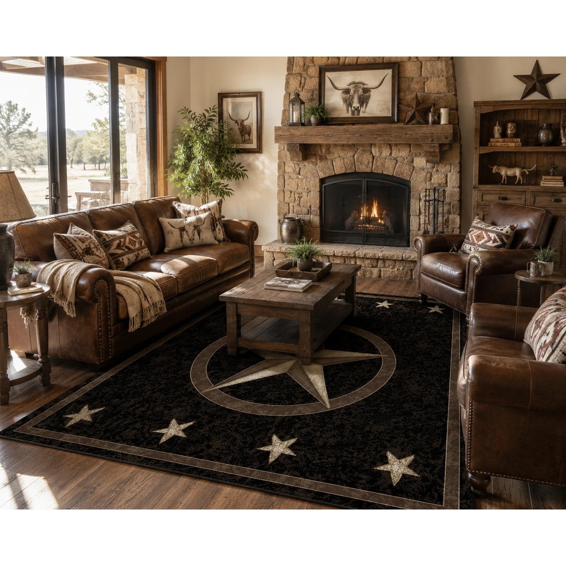 American Destination Fort Worth Western Star Lodge Black Area Rug