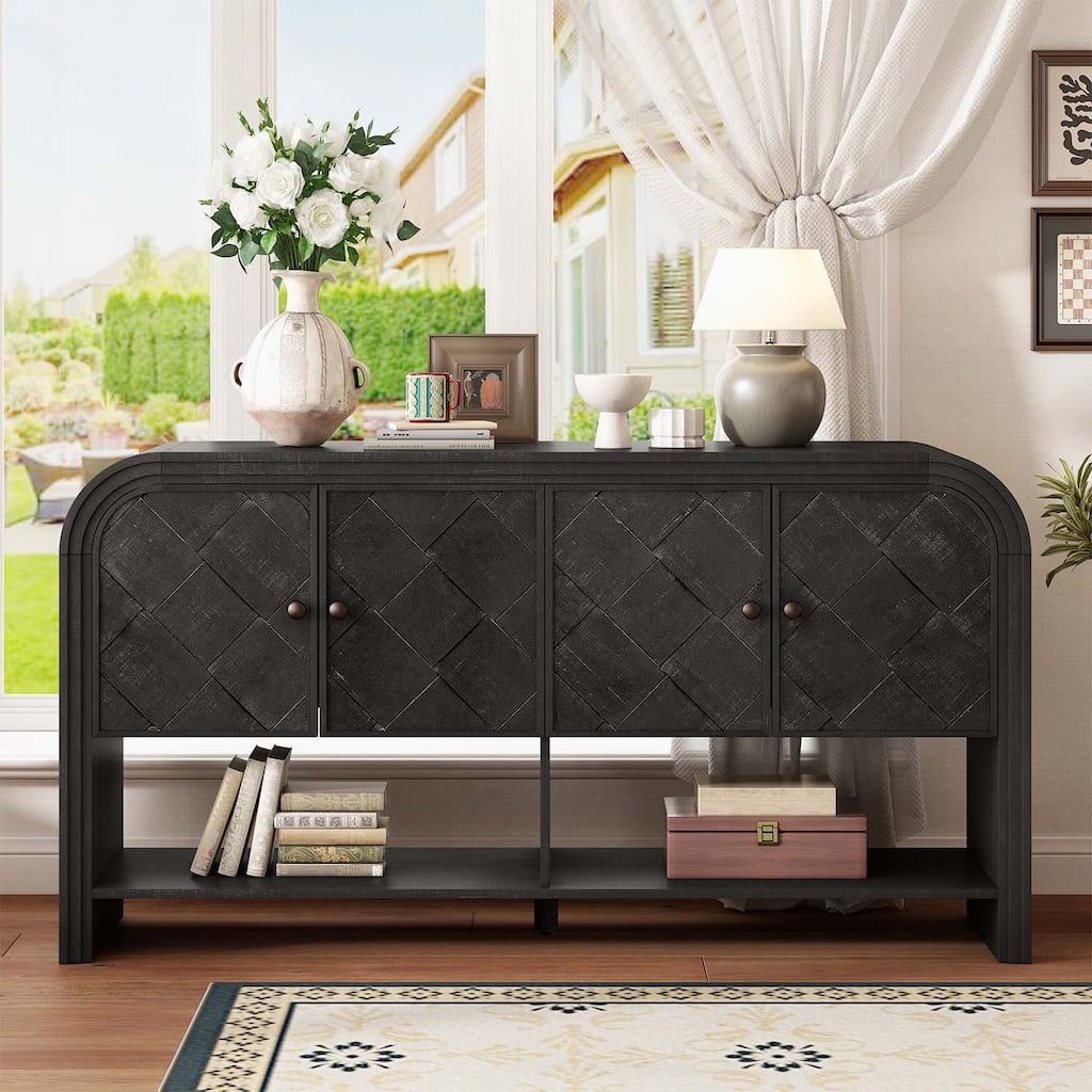 Console Table with Woven Wood Slats for Entryway,Hallway,Living Room,Foyer,Corridor