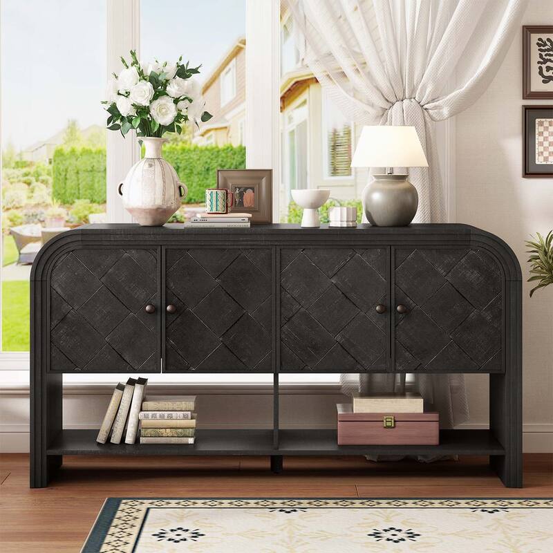 Contemporary Console Table with Woven Wood Slats for Entryway,Hallway, Living Room