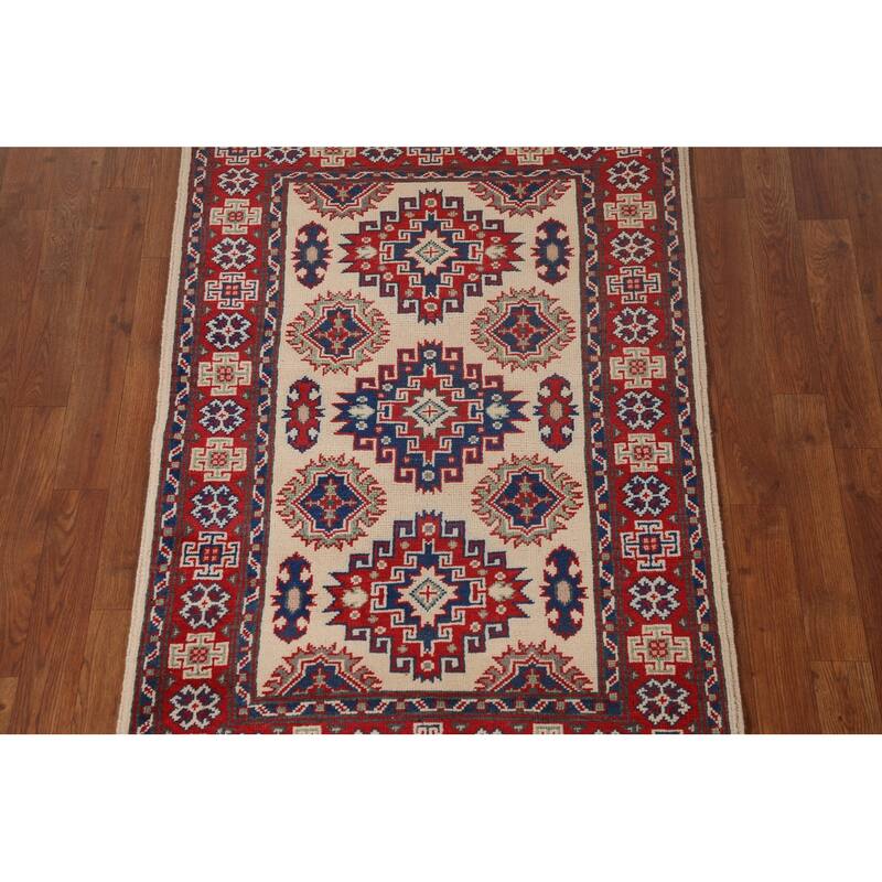 Kazak Accent Rug Hand-Knotted Oriental Wool Carpet - 2'11" x 4'2"