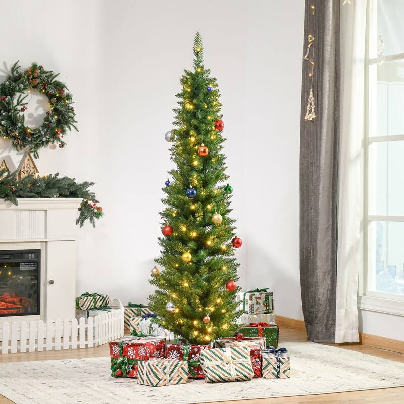 HOMCOM 6' Slim Christmas Tree with Lights, Prelit Christmas Tree with Stand
