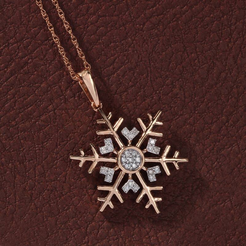 10K Gold 1/10ct TDW Diamond Snowflake Pendant Necklace for Women - 18 Inch - Rose - Rose